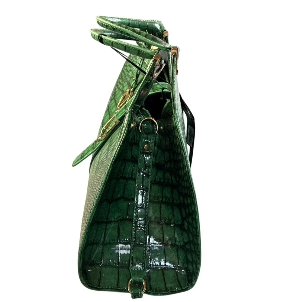 NEW Miracle Zone Green Croc Embossed Satchel Handbag Gold Hardware NJ0001 GN